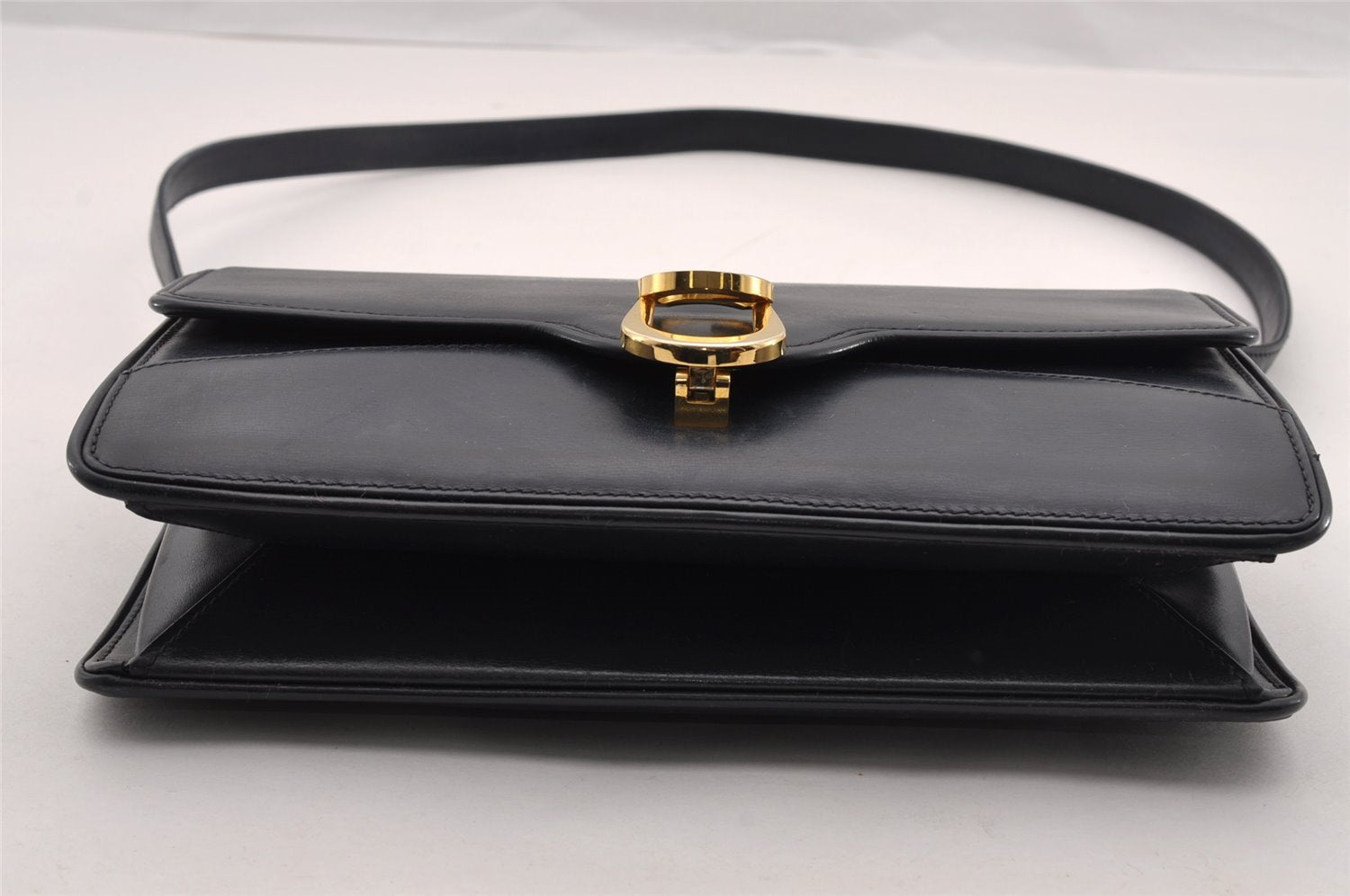 Authentic GUCCI Vintage Shoulder Bag Purse Leather Navy Blue 3253I