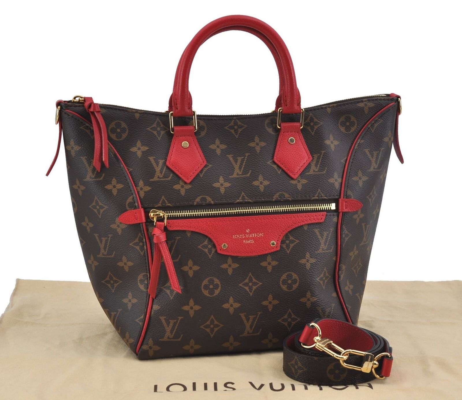 Auth LOUIS VUITTON Monogram Tournelle PM 2Way Shoulder Tote Bag M44027 Red 3255B