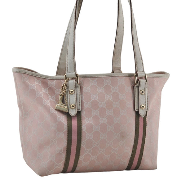 Authentic GUCCI Sherry Line Vintage Tote Bag GG Canvas Leather 137396 Pink 3260E