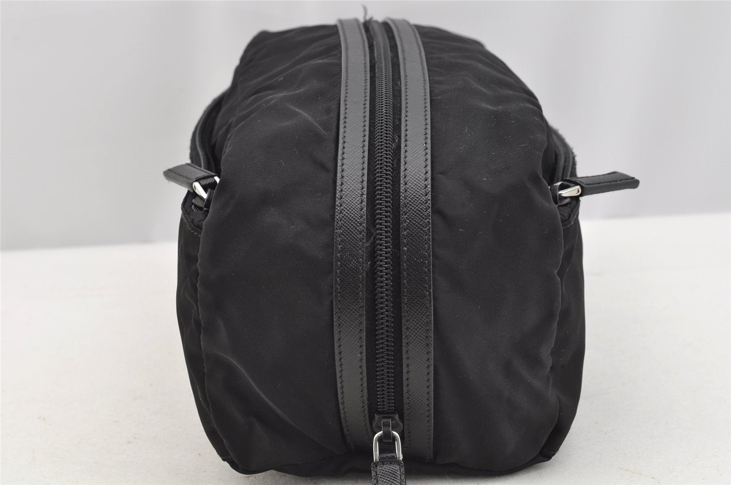 Authentic PRADA Tessuto Saffiano Nylon Leather Pouch Purse 2N0029 Black 3263I