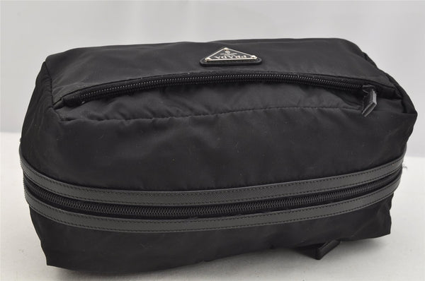 Authentic PRADA Tessuto Saffiano Nylon Leather Pouch Purse 2N0029 Black 3263I