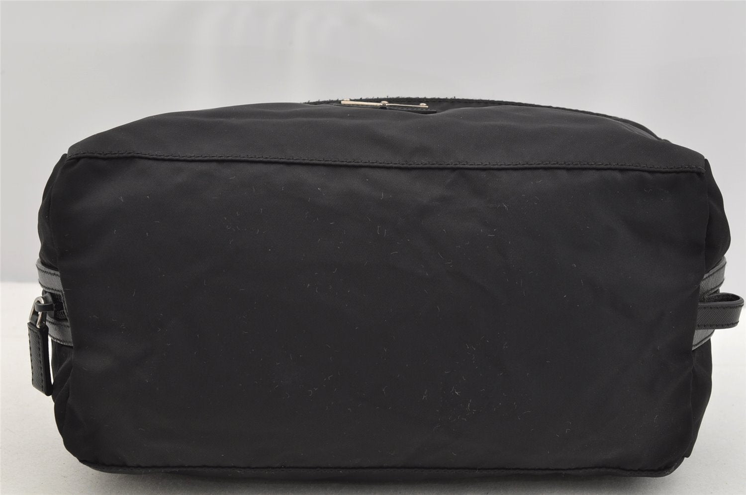 Authentic PRADA Tessuto Saffiano Nylon Leather Pouch Purse 2N0029 Black 3263I