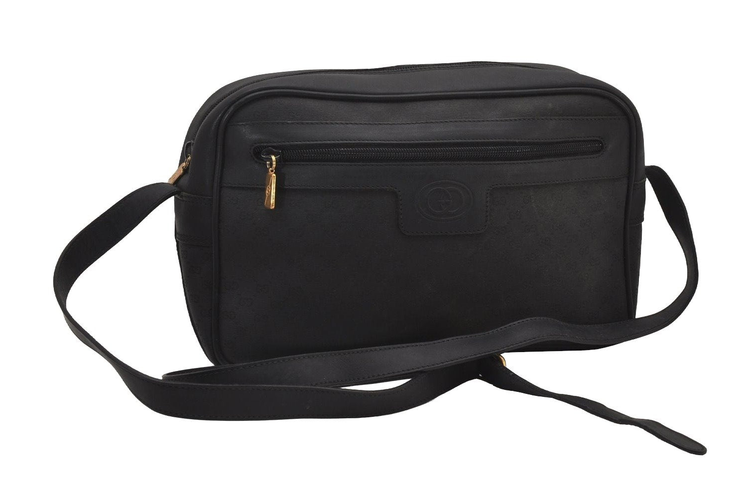 Authentic GUCCI Micro GG PVC Leather Shoulder Cross Body Bag Black Junk 3271I