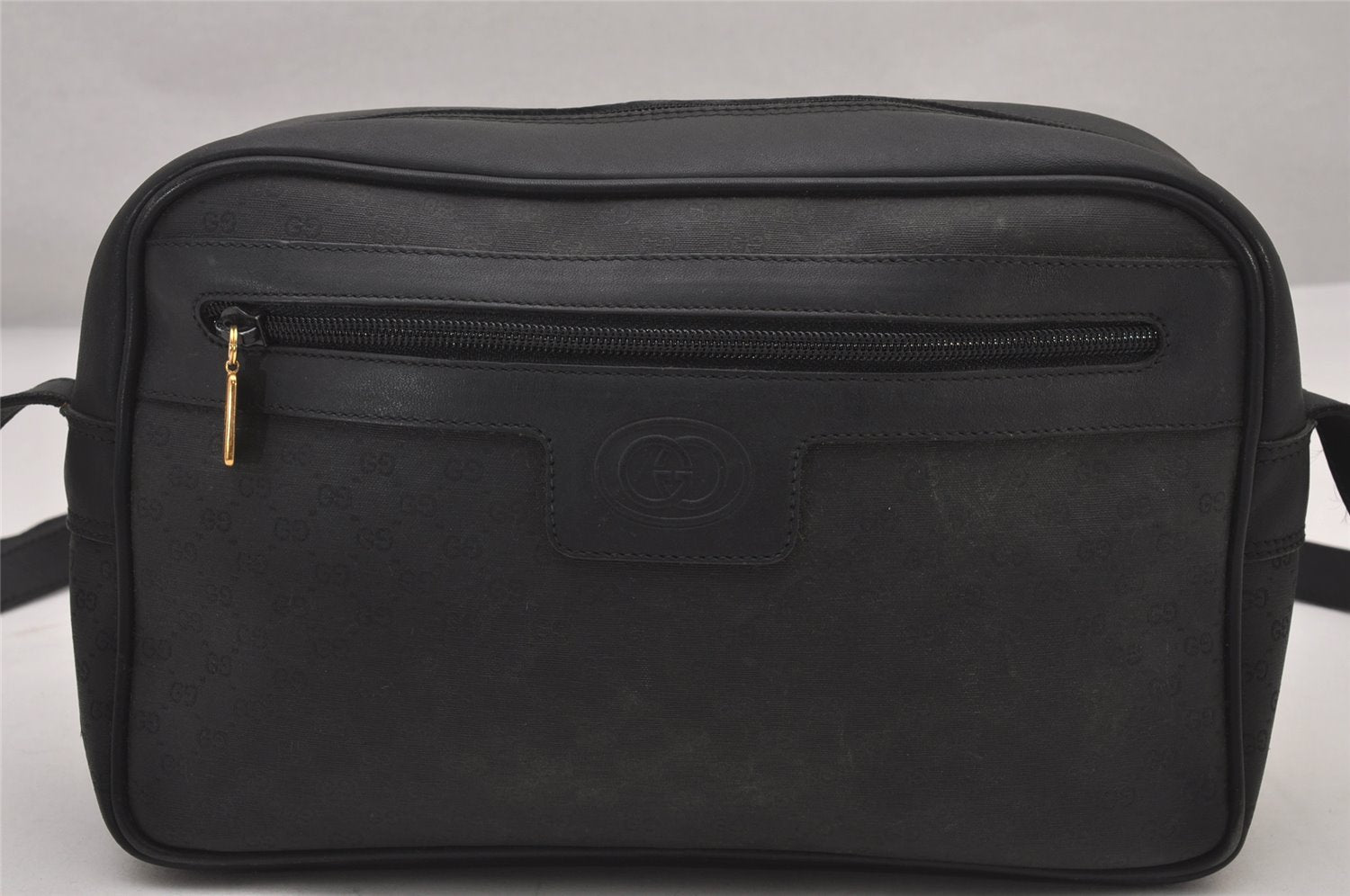 Authentic GUCCI Micro GG PVC Leather Shoulder Cross Body Bag Black Junk 3271I