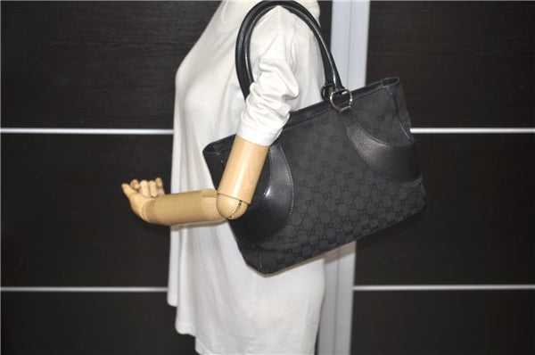 Authentic GUCCI Shoulder Tote Bag GG Canvas Leather 113011 Black 3272D