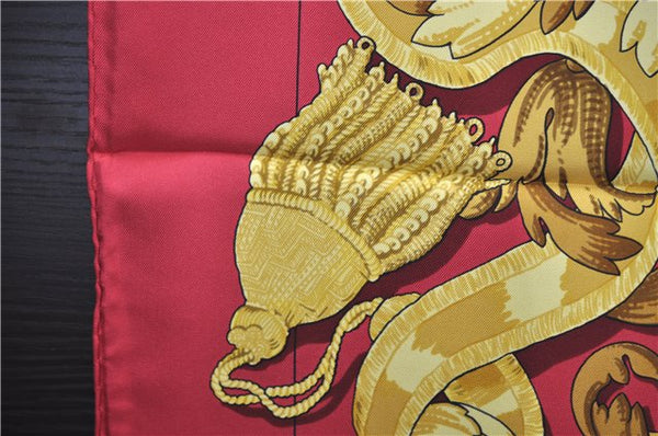 Authentic HERMES Carre 90 Scarf "LE MORS A LA CONETABLE" Silk Bordeaux Box 3274E