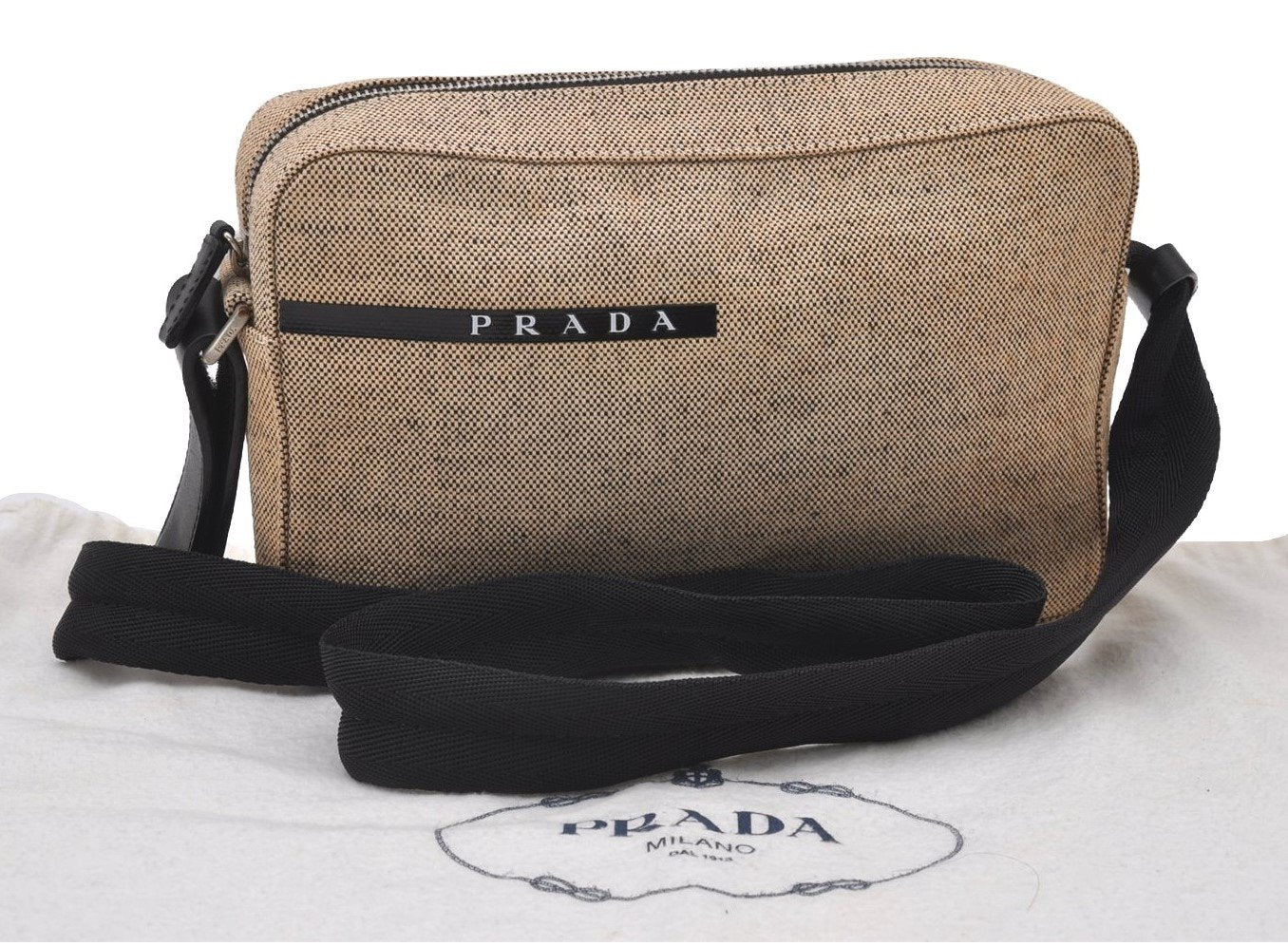Authentic PRADA Sports Canvas Leather Shoulder Cross Body Bag Purse Beige 3275I