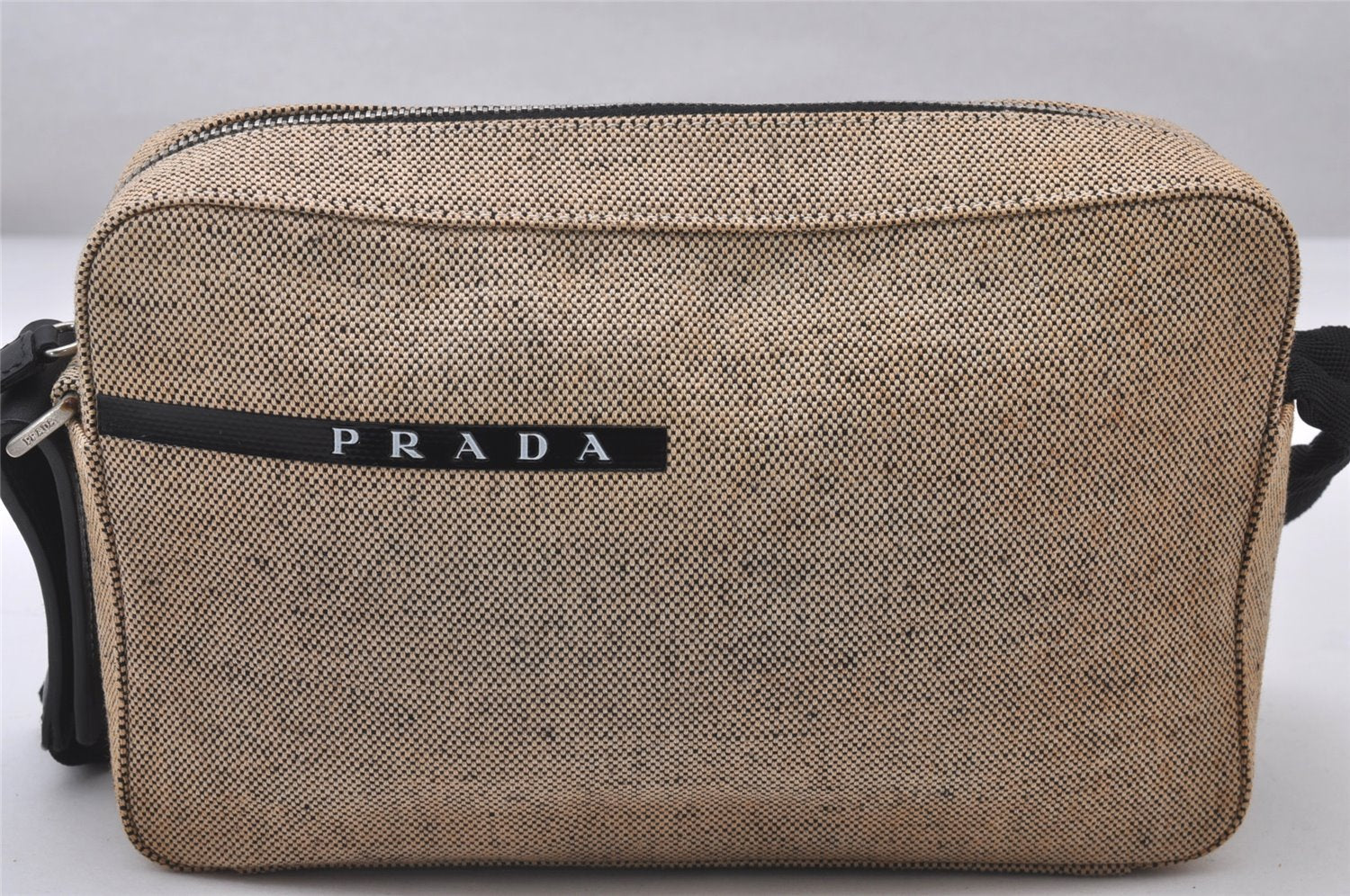 Authentic PRADA Sports Canvas Leather Shoulder Cross Body Bag Purse Beige 3275I