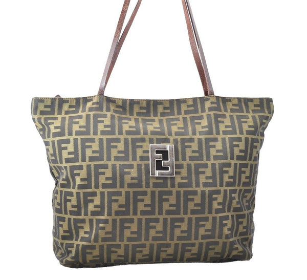 Authentic FENDI Zucca Vintage Shoulder Tote Bag Nylon Leather Brown 3284I