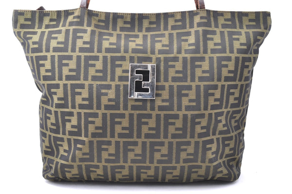Authentic FENDI Zucca Vintage Shoulder Tote Bag Nylon Leather Brown 3284I