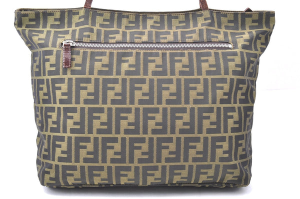 Authentic FENDI Zucca Vintage Shoulder Tote Bag Nylon Leather Brown 3284I