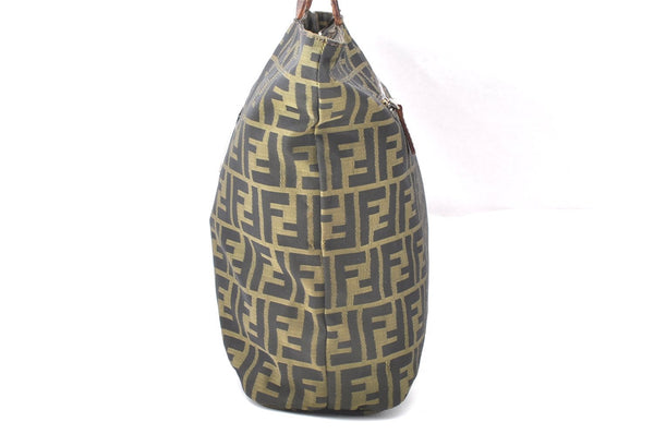 Authentic FENDI Zucca Vintage Shoulder Tote Bag Nylon Leather Brown 3284I