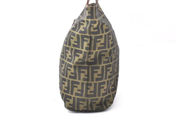 Authentic FENDI Zucca Vintage Shoulder Tote Bag Nylon Leather Brown 3284I