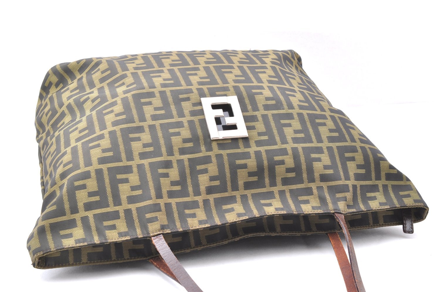 Authentic FENDI Zucca Vintage Shoulder Tote Bag Nylon Leather Brown 3284I