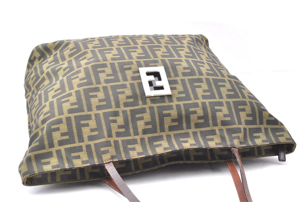 Authentic FENDI Zucca Vintage Shoulder Tote Bag Nylon Leather Brown 3284I