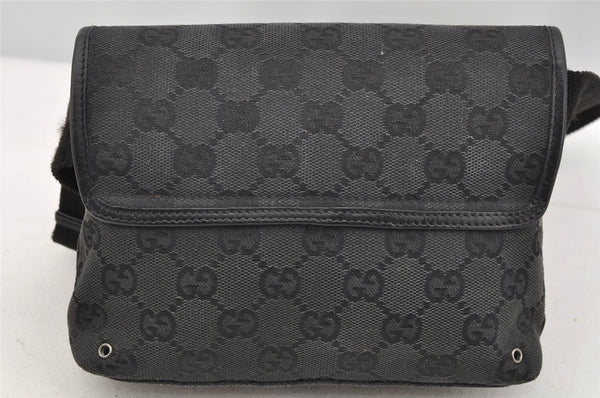 Authentic GUCCI Vintage Waist Body Bag Purse GG Canvas Leather 92543 Black 3285I