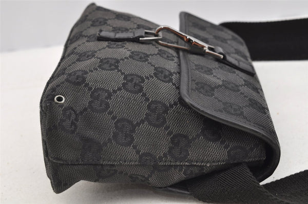 Authentic GUCCI Vintage Waist Body Bag Purse GG Canvas Leather 92543 Black 3285I