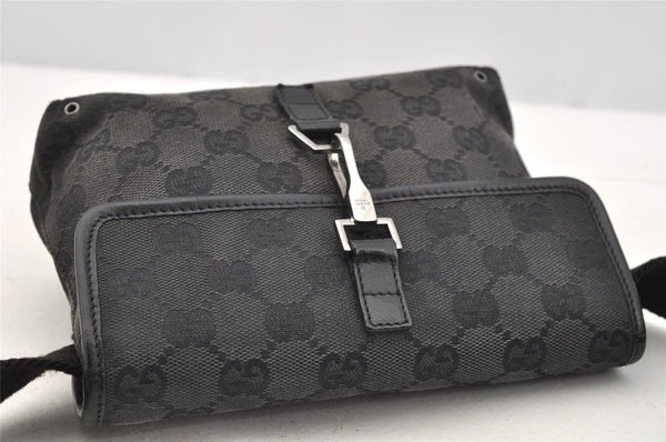Authentic GUCCI Vintage Waist Body Bag Purse GG Canvas Leather 92543 Black 3285I