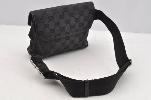 Authentic GUCCI Vintage Waist Body Bag Purse GG Canvas Leather 92543 Black 3285I