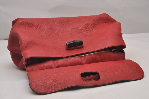 Authentic GUCCI Bamboo Daily 2Way Hand Shoulder Bag Leather 370880 Red 3287I