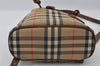 Authentic Burberrys Nova Check Drawstring Backpack Canvas Leather Beige 3288I