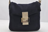 Authentic FENDI Mamma Baguette Shoulder Bag Purse Knit Leather Navy Blue 3291I