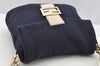 Authentic FENDI Mamma Baguette Shoulder Bag Purse Knit Leather Navy Blue 3291I