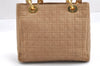 Authentic Christian Dior Lady Dior Canvas Cannage Hand Bag Brown CD Junk 3292I