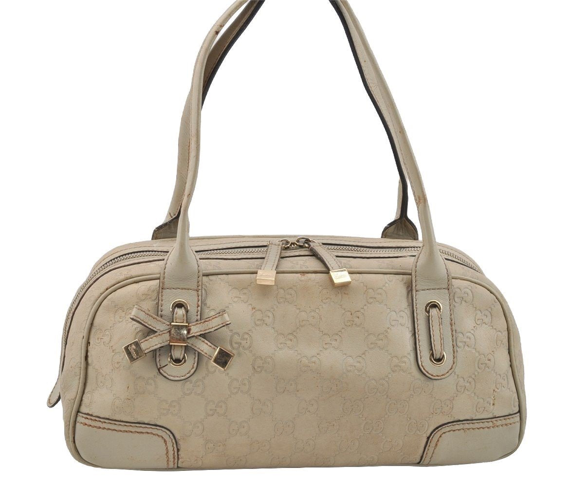 Authentic GUCCI Princy Guccissima GG Leather Shoulder Bag 161720 White 3294I