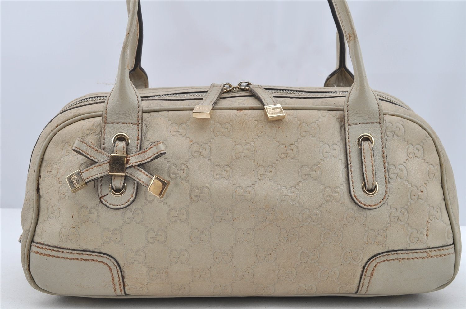 Authentic GUCCI Princy Guccissima GG Leather Shoulder Bag 161720 White 3294I