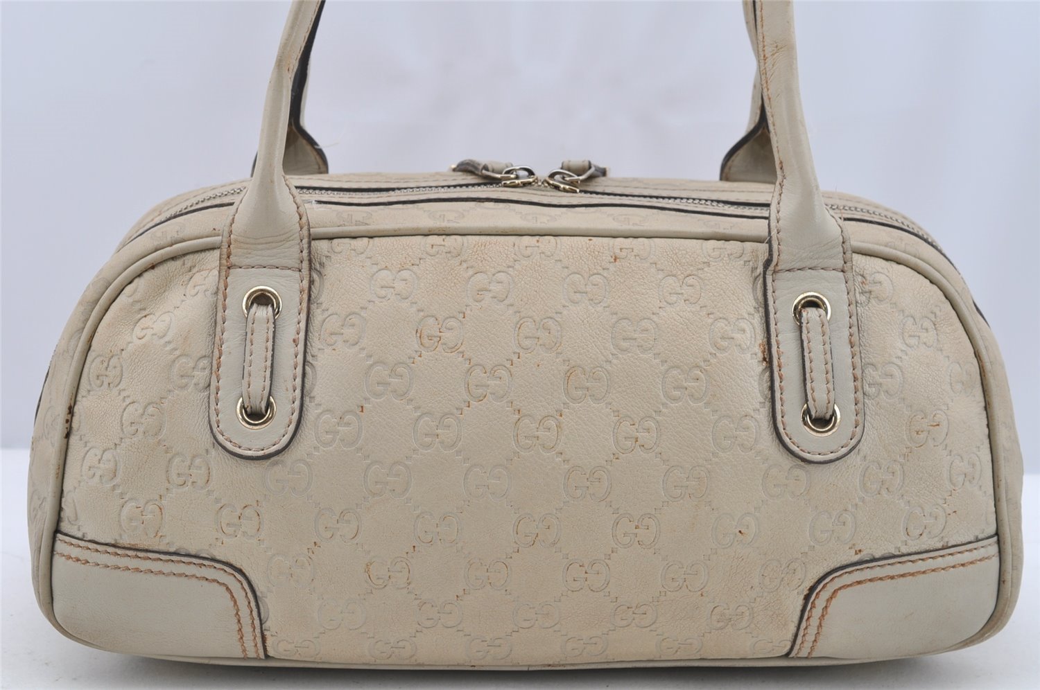 Authentic GUCCI Princy Guccissima GG Leather Shoulder Bag 161720 White 3294I