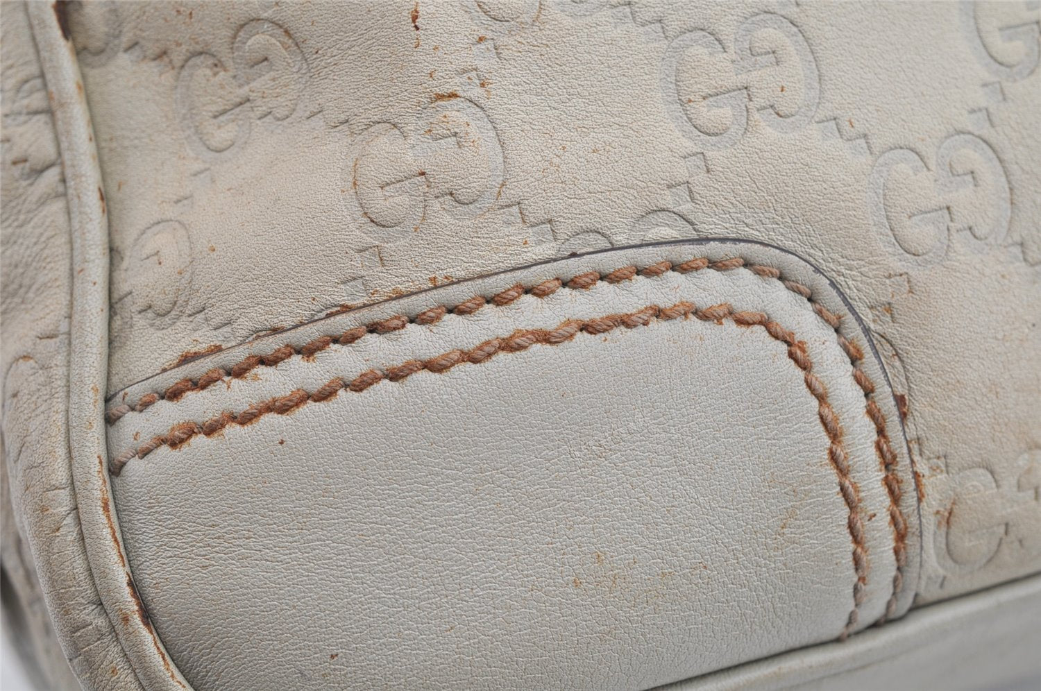 Authentic GUCCI Princy Guccissima GG Leather Shoulder Bag 161720 White 3294I