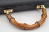 Authentic GUCCI Bamboo Vintage 2Way Briefcase Business Bag Leather Black 3295I