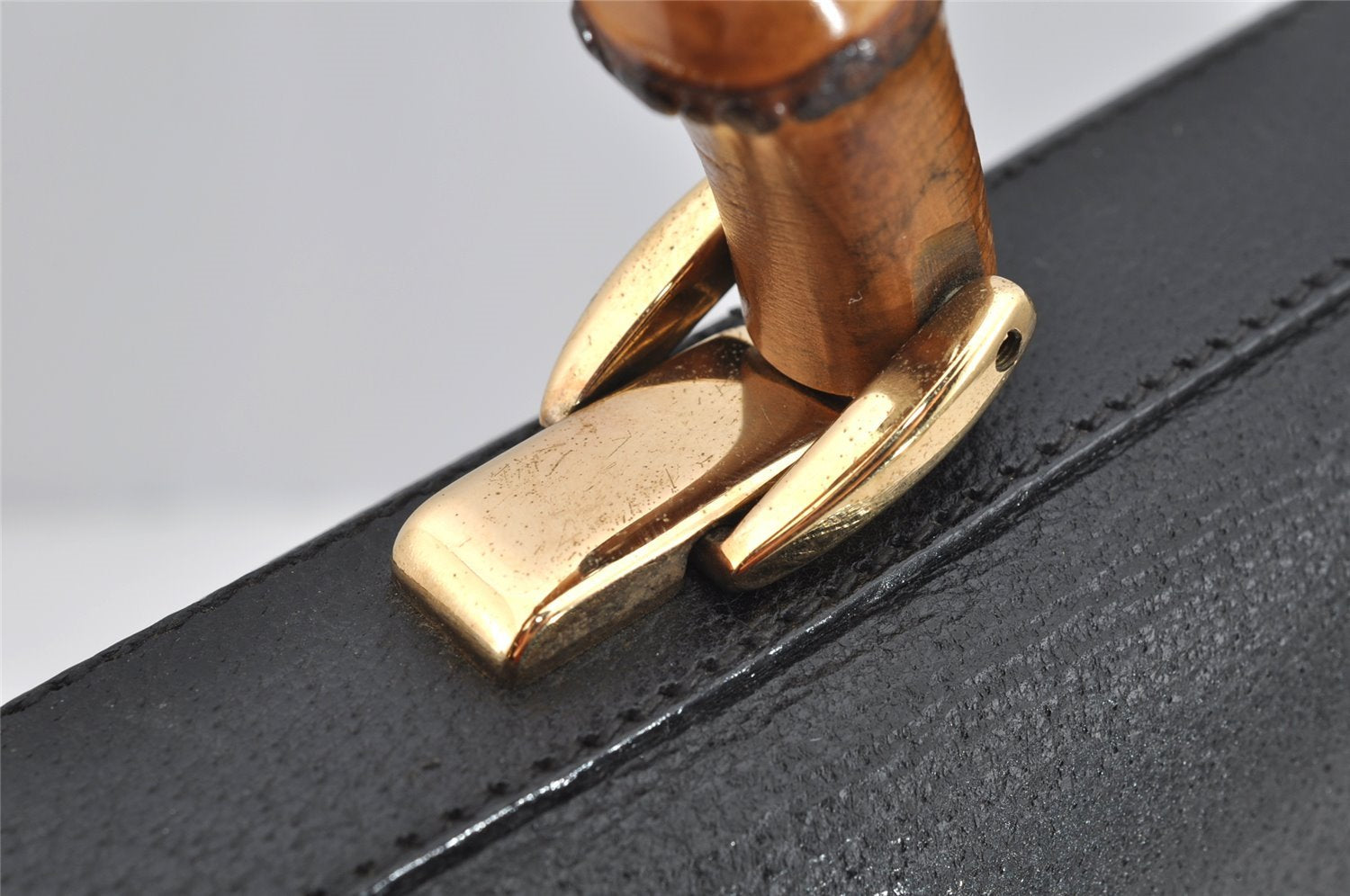 Authentic GUCCI Bamboo Vintage 2Way Briefcase Business Bag Leather Black 3295I