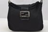 Authentic FENDI Mamma Baguette Shoulder Hand Bag Jersey Leather Black 3296I