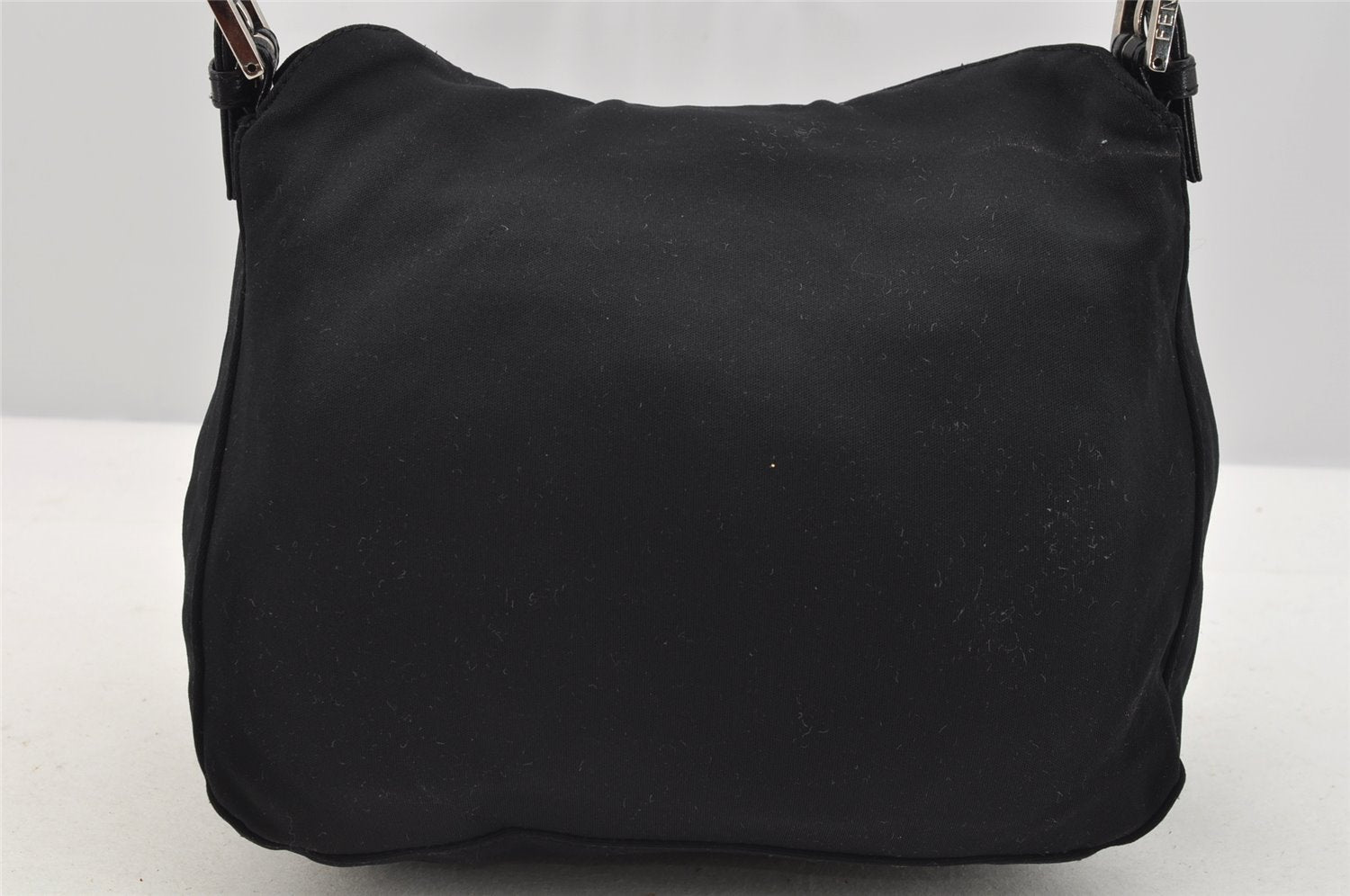Authentic FENDI Mamma Baguette Shoulder Hand Bag Jersey Leather Black 3296I