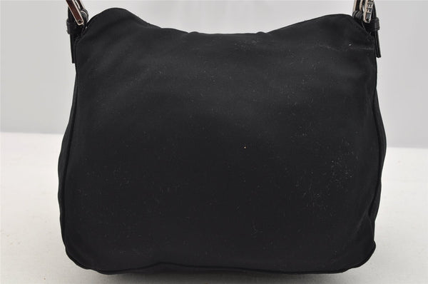 Authentic FENDI Mamma Baguette Shoulder Hand Bag Jersey Leather Black 3296I