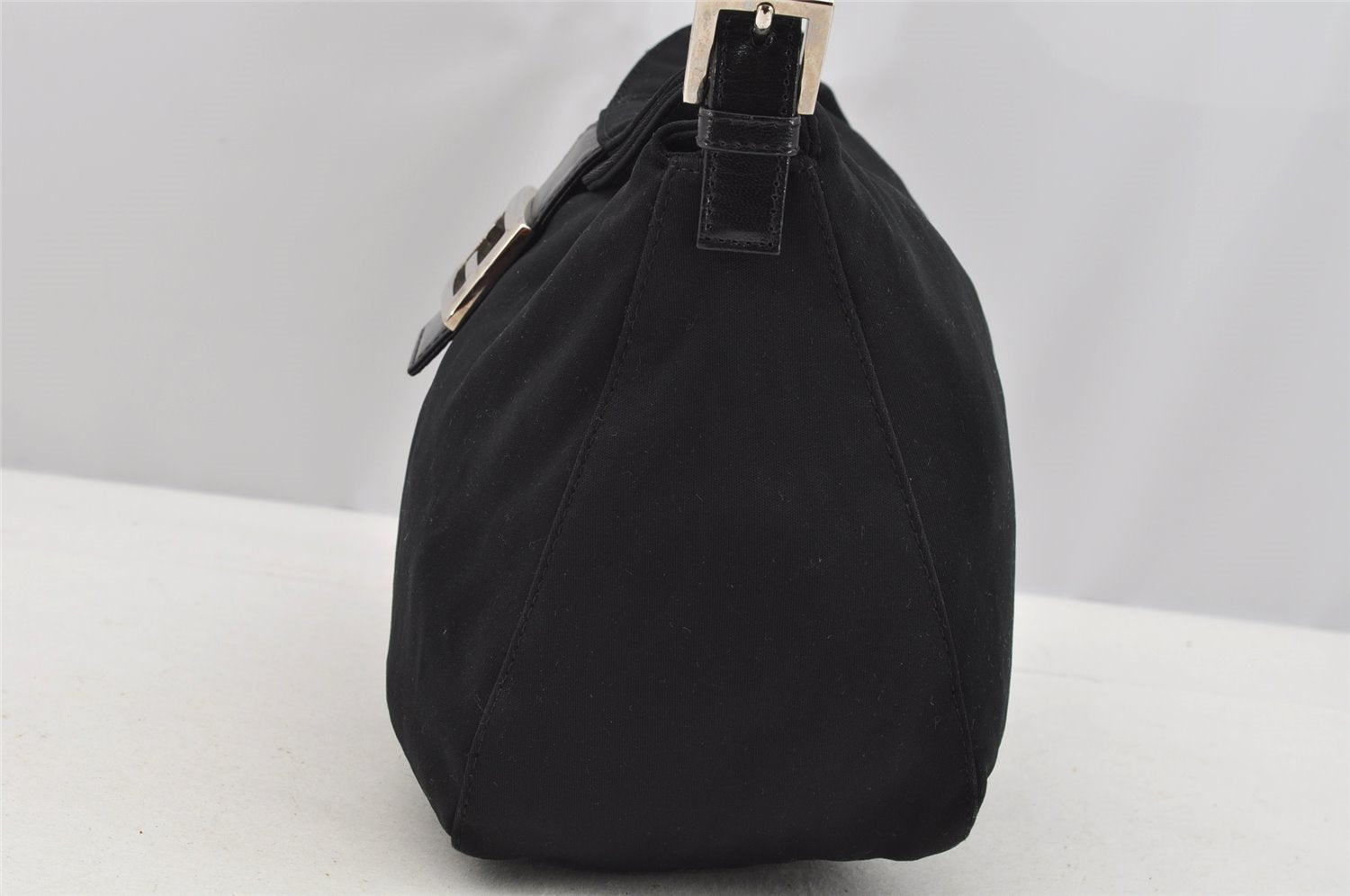 Authentic FENDI Mamma Baguette Shoulder Hand Bag Jersey Leather Black 3296I