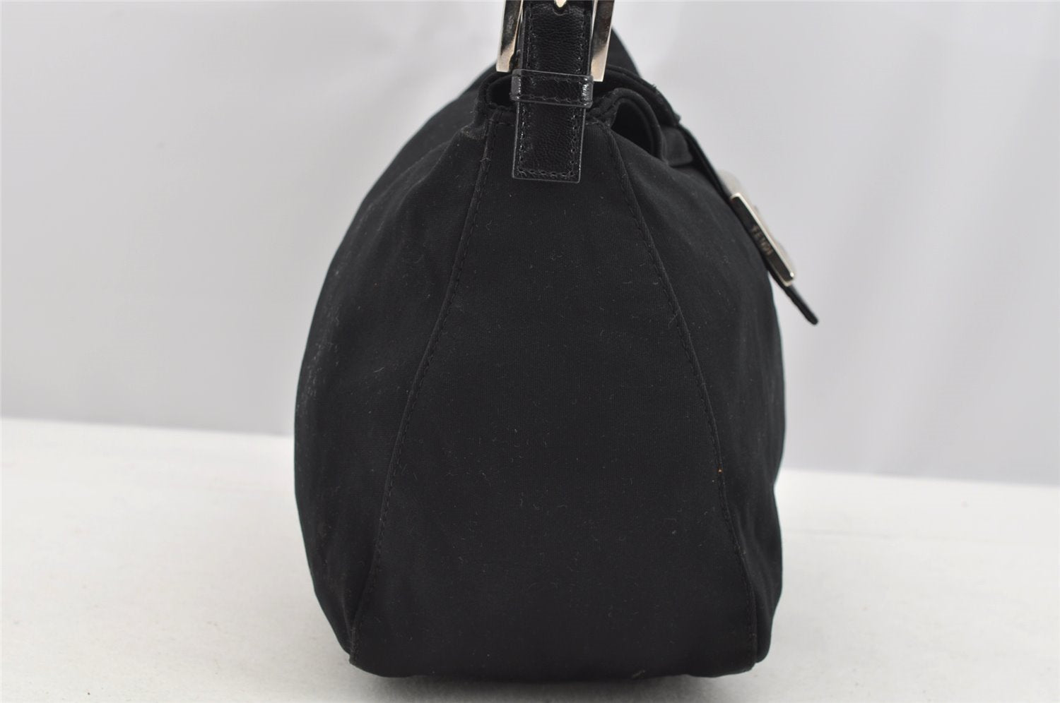Authentic FENDI Mamma Baguette Shoulder Hand Bag Jersey Leather Black 3296I