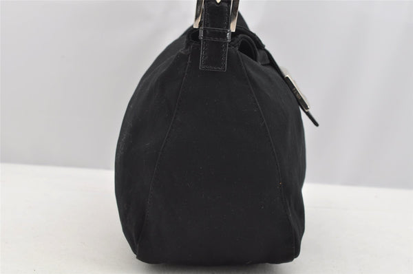 Authentic FENDI Mamma Baguette Shoulder Hand Bag Jersey Leather Black 3296I