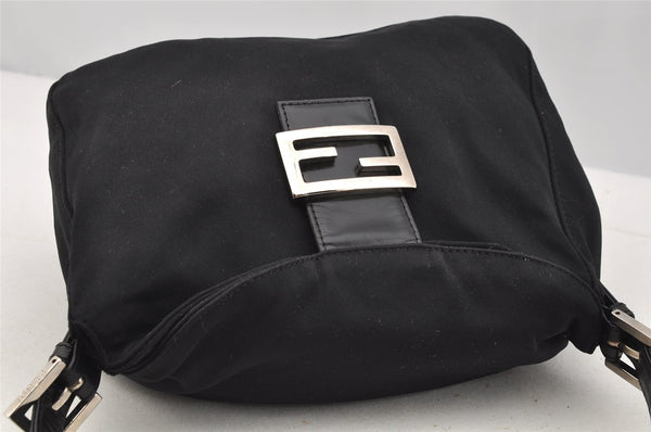 Authentic FENDI Mamma Baguette Shoulder Hand Bag Jersey Leather Black 3296I