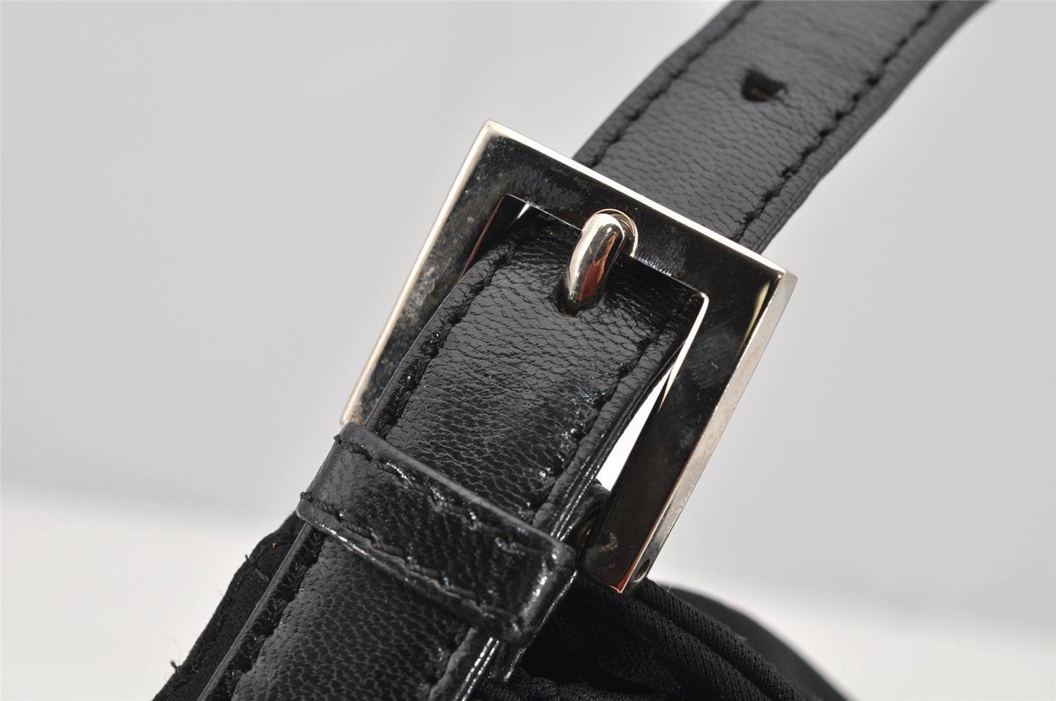 Authentic FENDI Mamma Baguette Shoulder Hand Bag Jersey Leather Black 3296I