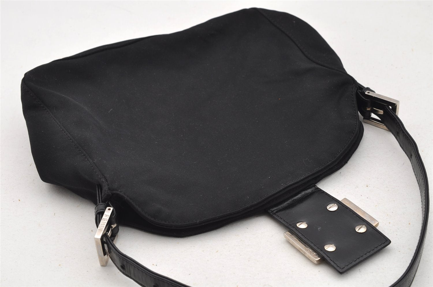 Authentic FENDI Mamma Baguette Shoulder Hand Bag Jersey Leather Black 3296I