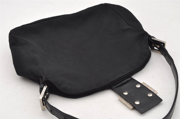 Authentic FENDI Mamma Baguette Shoulder Hand Bag Jersey Leather Black 3296I