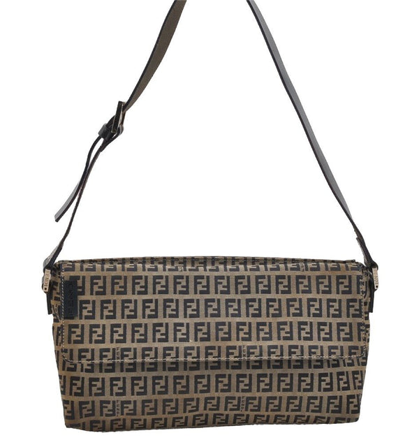 Authentic FENDI Zucchino Shoulder Bag Purse Canvas Leather Navy Blue 3297I