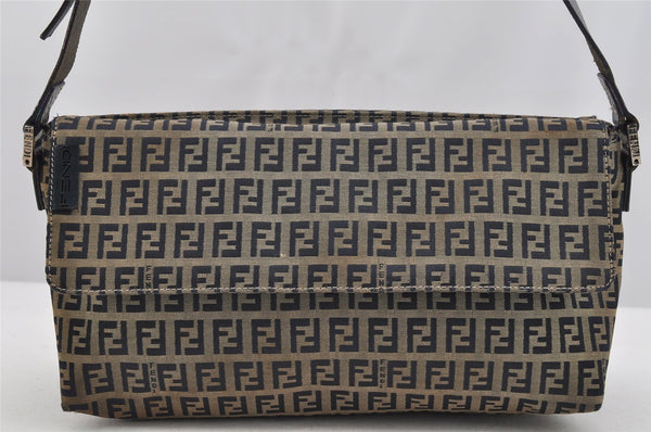 Authentic FENDI Zucchino Shoulder Bag Purse Canvas Leather Navy Blue 3297I