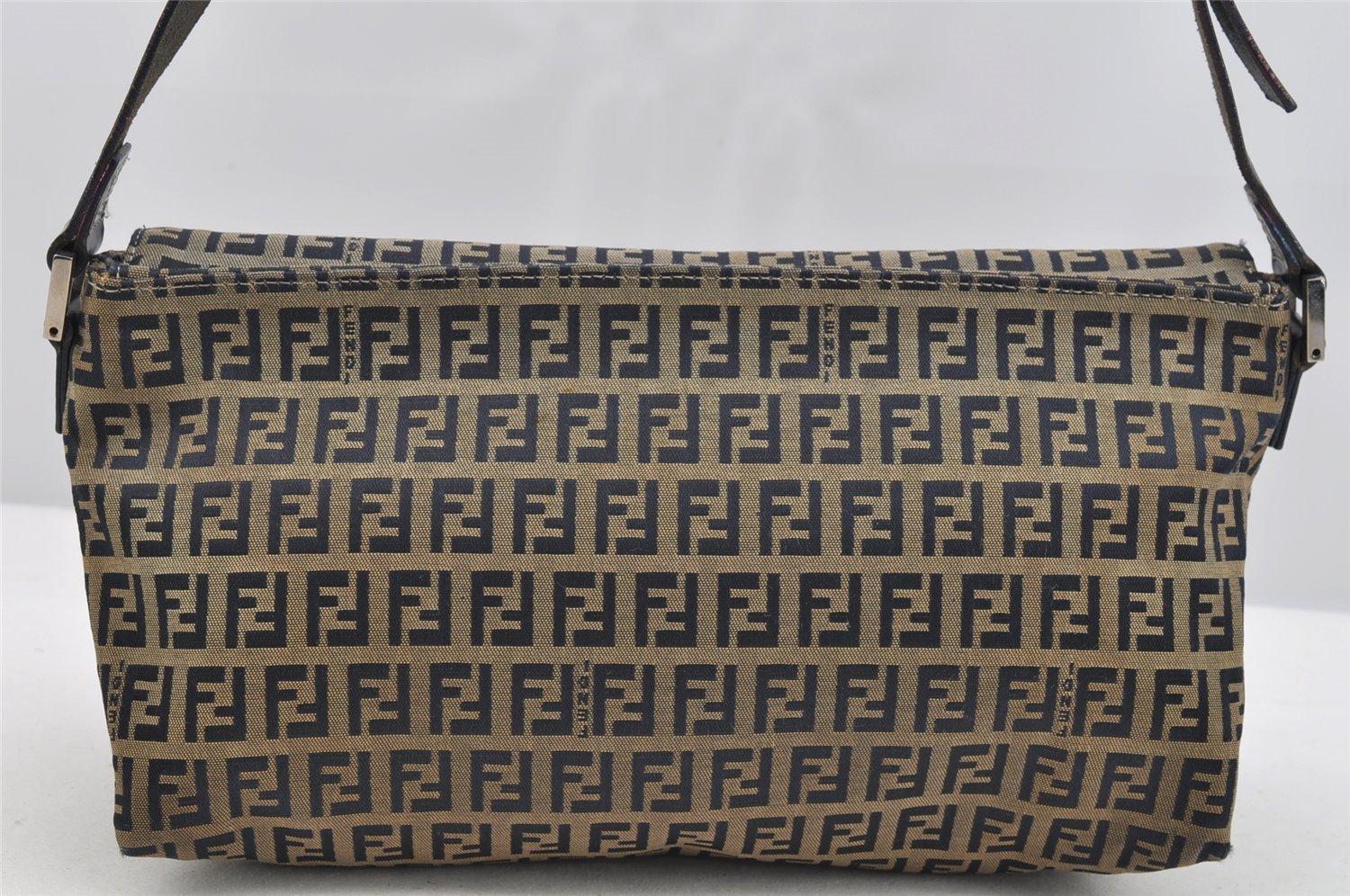 Authentic FENDI Zucchino Shoulder Bag Purse Canvas Leather Navy Blue 3297I