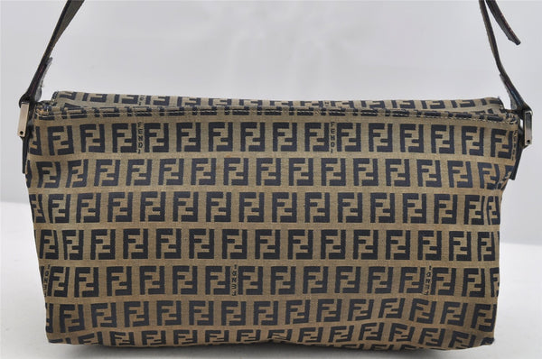 Authentic FENDI Zucchino Shoulder Bag Purse Canvas Leather Navy Blue 3297I