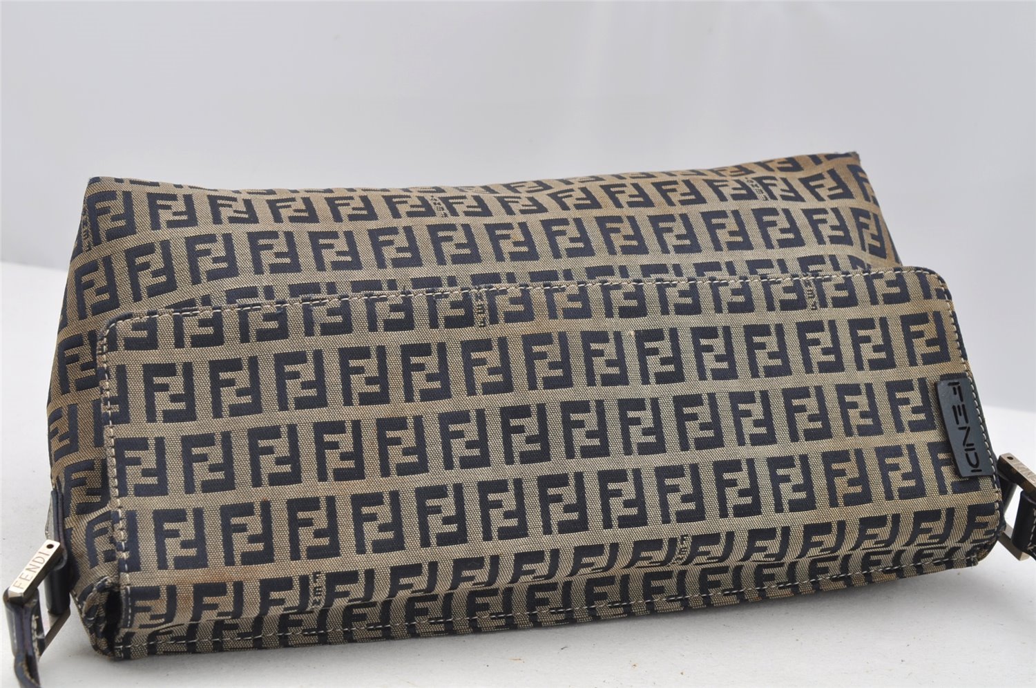Authentic FENDI Zucchino Shoulder Bag Purse Canvas Leather Navy Blue 3297I