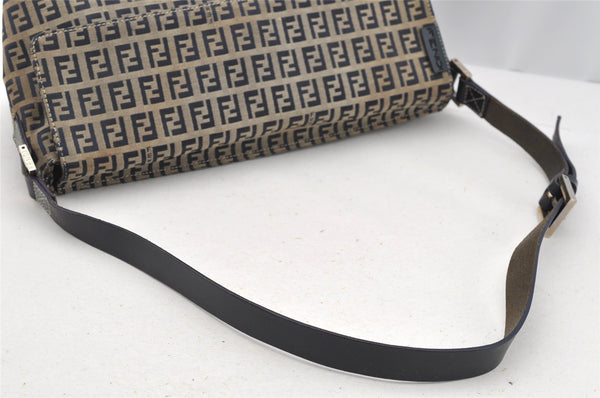 Authentic FENDI Zucchino Shoulder Bag Purse Canvas Leather Navy Blue 3297I